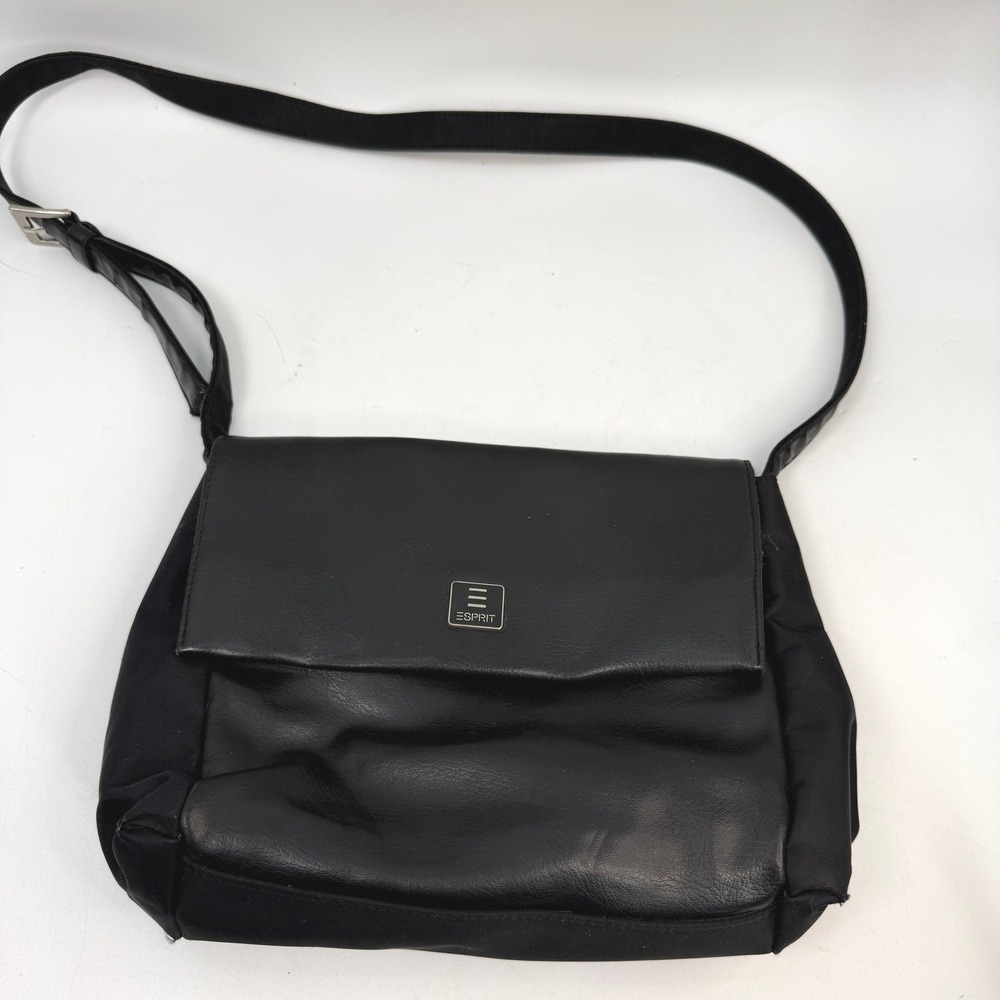 Esprit Y2K Vintage Black Crossbody Purse Nylon Faux Leather‎ Minimalist Retro